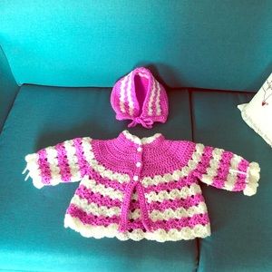 Handmade baby cardian and bonnet